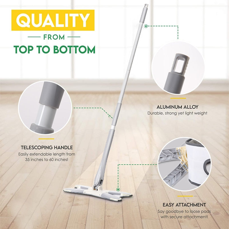 X-Type Floor Mop With 3 Replaceable Cloth Heads 360 Degree Squeeze Flat Mop Hand-Free Wash Household Lazy Mop Home Cleaning Tool