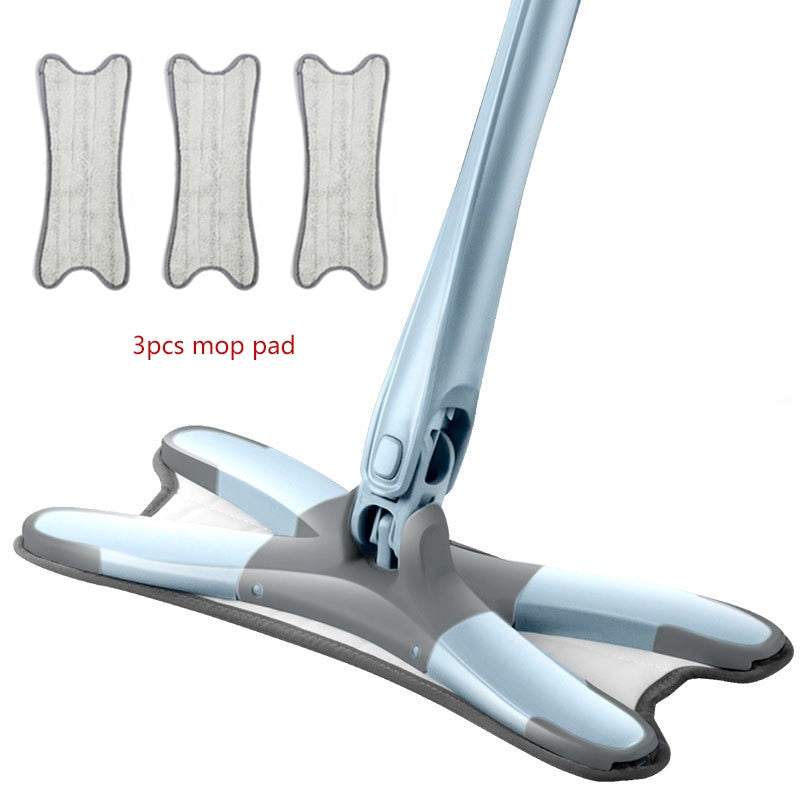 X-Type Floor Mop With 3 Replaceable Cloth Heads 360 Degree Squeeze Flat Mop Hand-Free Wash Household Lazy Mop Home Cleaning Tool