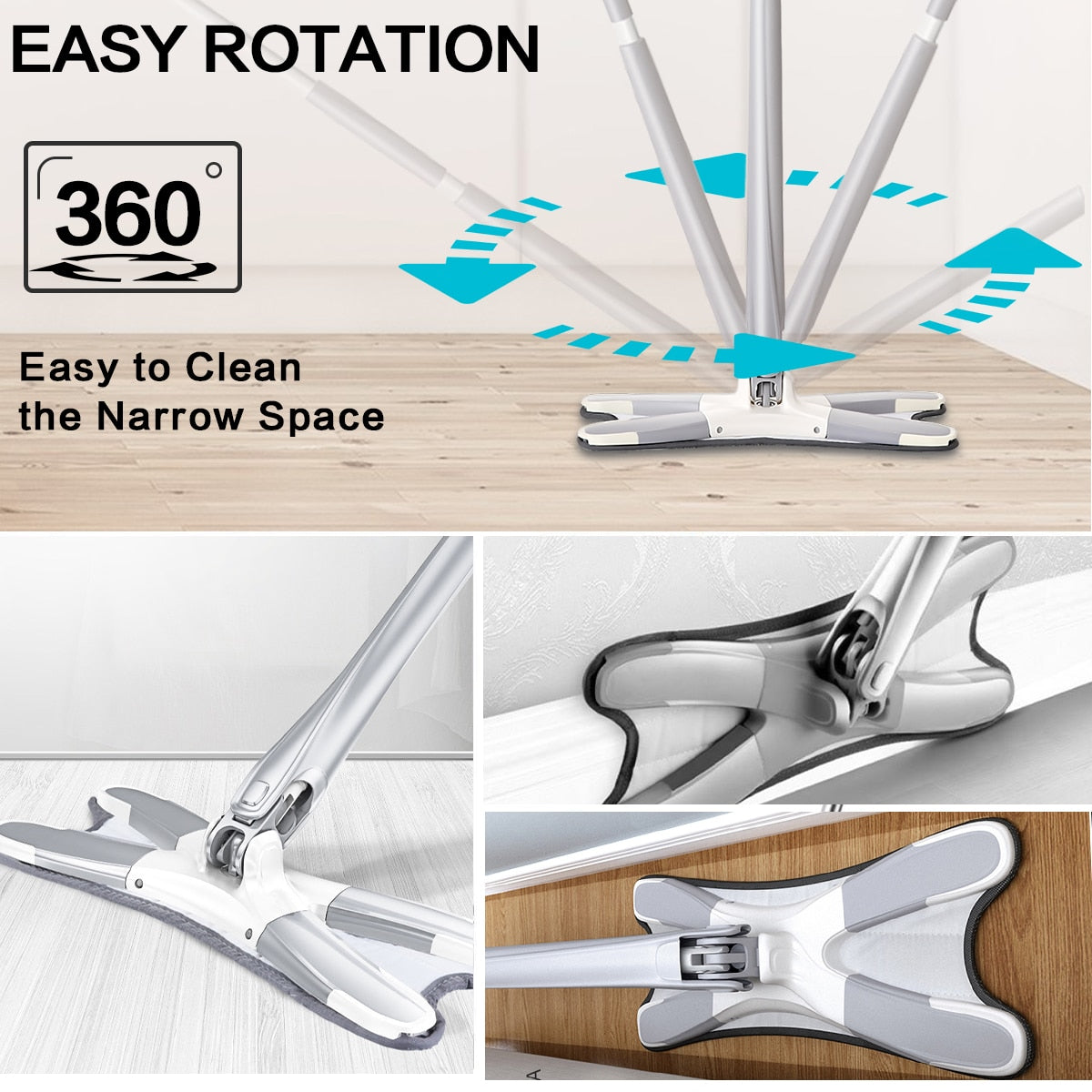 X-Type Floor Mop With 3 Replaceable Cloth Heads 360 Degree Squeeze Flat Mop Hand-Free Wash Household Lazy Mop Home Cleaning Tool