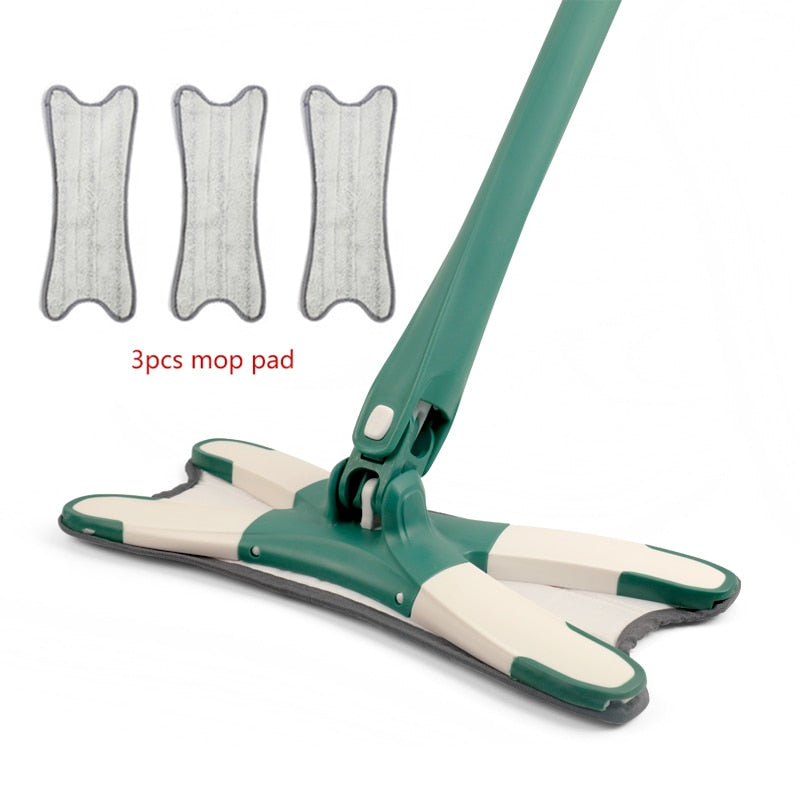 X-Type Floor Mop With 3 Replaceable Cloth Heads 360 Degree Squeeze Flat Mop Hand-Free Wash Household Lazy Mop Home Cleaning Tool
