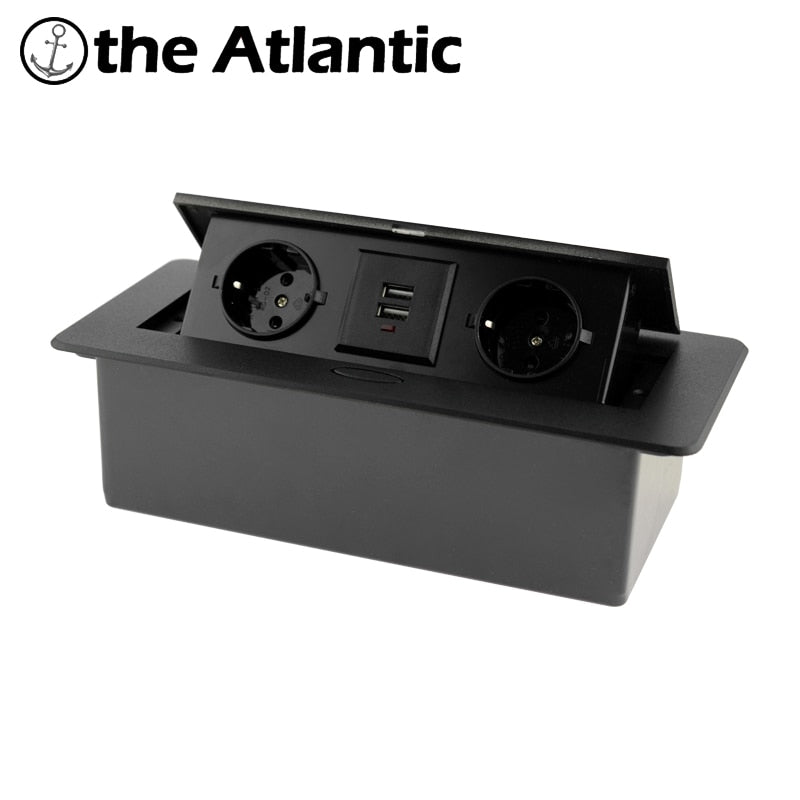 Desktop Socket Table Outlet 2 3 DE EU FR Socket With USB Charging Slow Pop Up Black Silver Aluminum Alloy Cover For Meeting Room