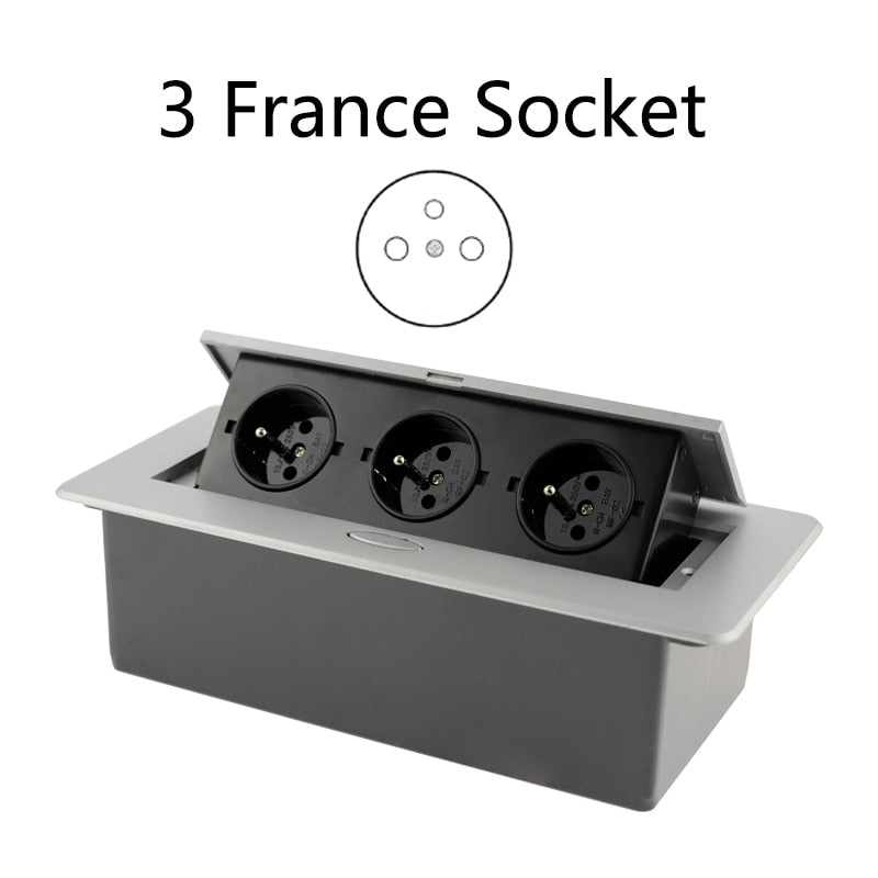 Desktop Socket Table Outlet 2 3 DE EU FR Socket With USB Charging Slow Pop Up Black Silver Aluminum Alloy Cover For Meeting Room