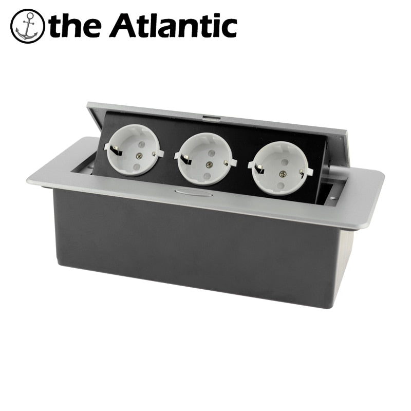 Desktop Socket Table Outlet 2 3 DE EU FR Socket With USB Charging Slow Pop Up Black Silver Aluminum Alloy Cover For Meeting Room