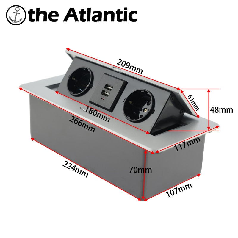 Desktop Socket Table Outlet 2 3 DE EU FR Socket With USB Charging Slow Pop Up Black Silver Aluminum Alloy Cover For Meeting Room