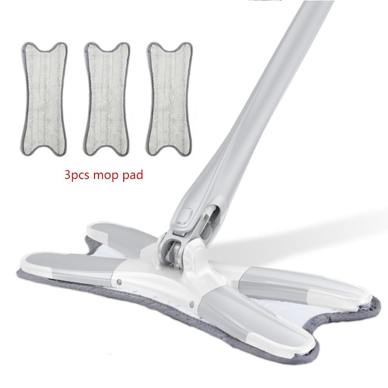 X-Type Floor Mop With 3 Replaceable Cloth Heads 360 Degree Squeeze Flat Mop Hand-Free Wash Household Lazy Mop Home Cleaning Tool