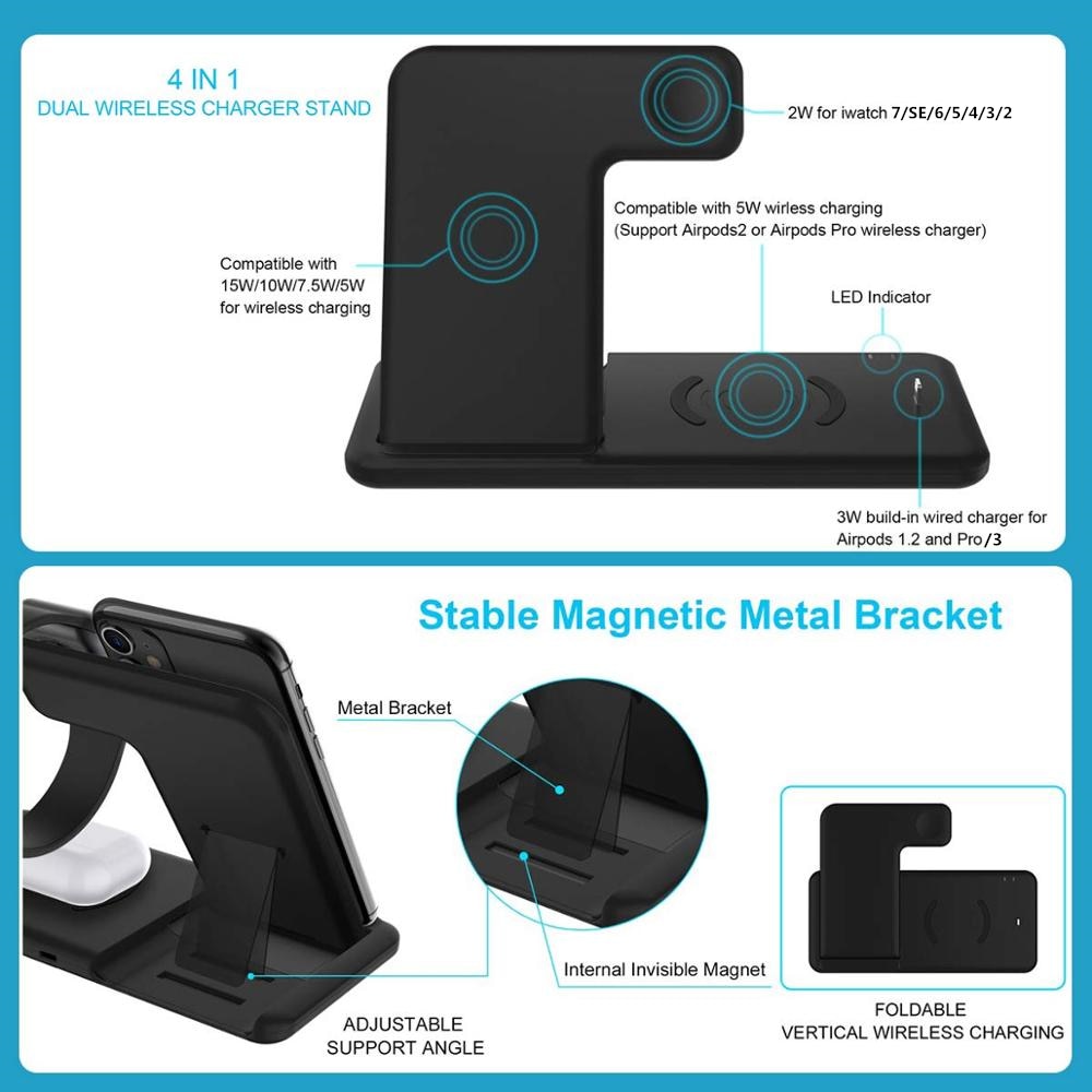 Support de chargeur sans fil pour iPhone 14 13 12 11 8 Apple Watch.
