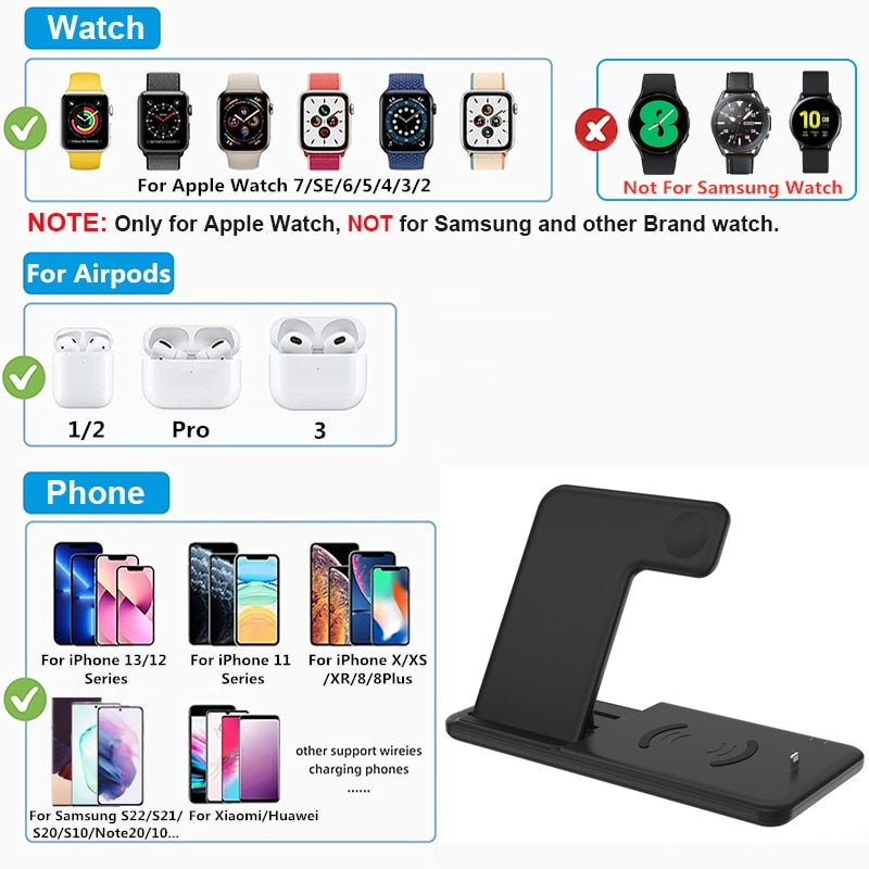 Support de chargeur sans fil pour iPhone 14 13 12 11 8 Apple Watch.