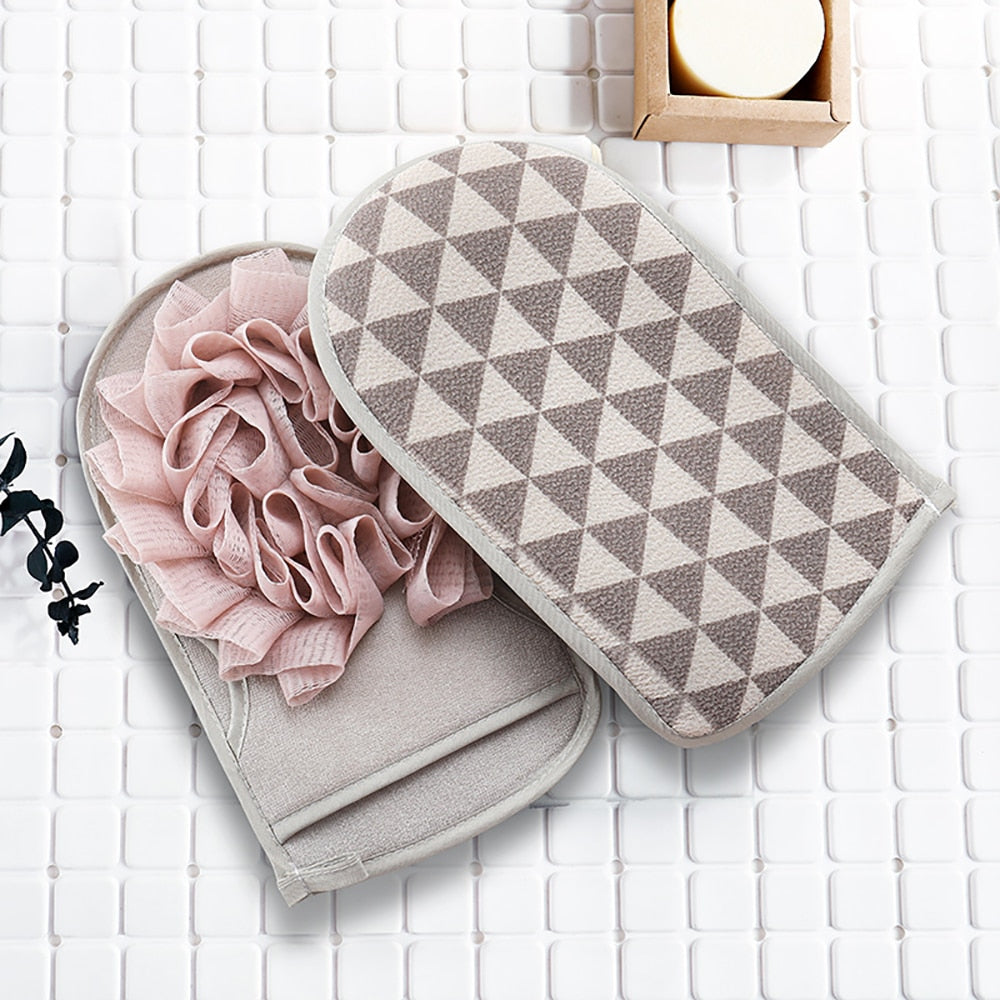 Gants de bain portables Double face.